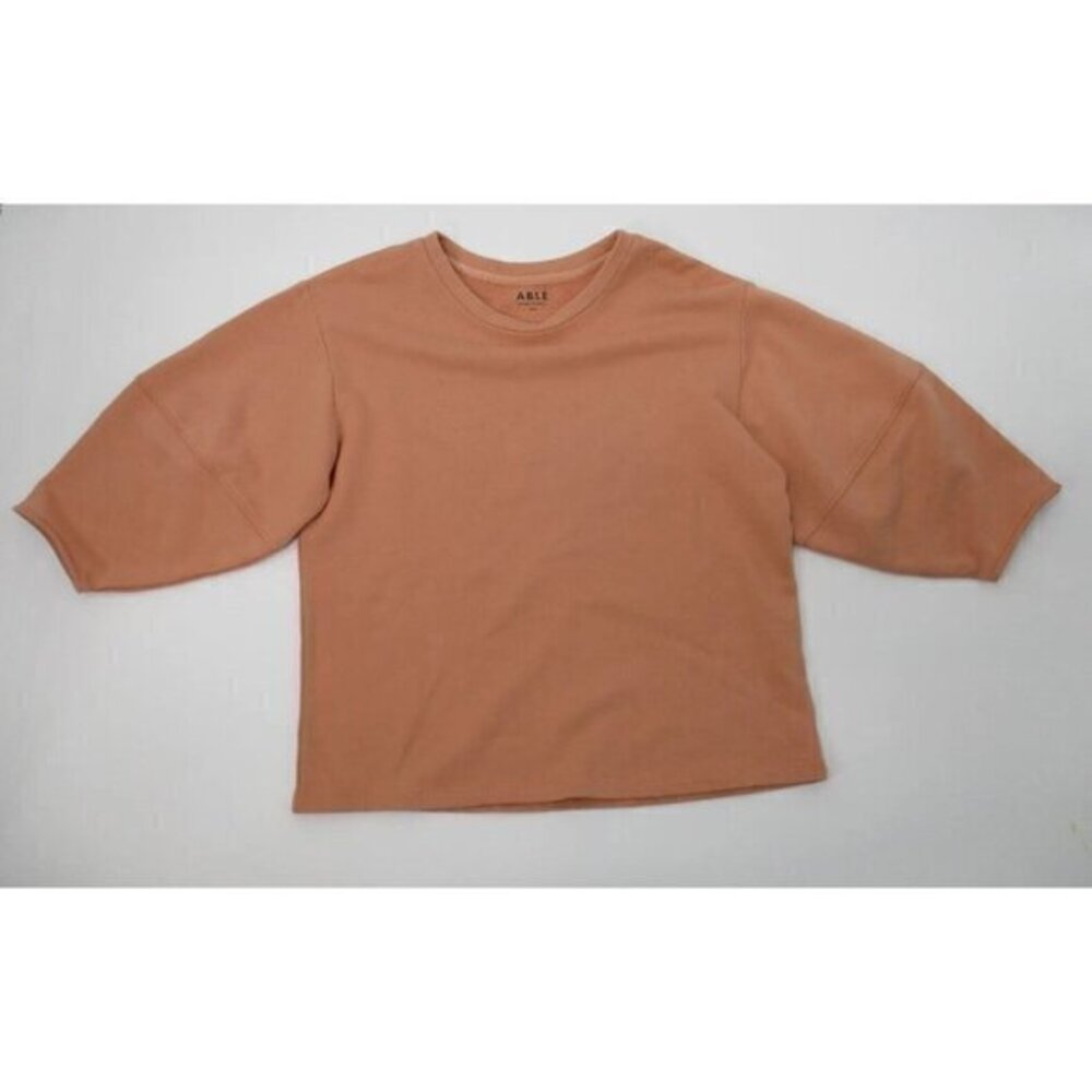 ABLE Womens Cropped Sweater XXS Sweatshirt Beige Short Sleeves Casual Active